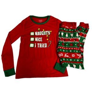 Christmas Fammy Jammies Two Piece Pyjamas Unisex Adult Medium Naughty Nice Tried